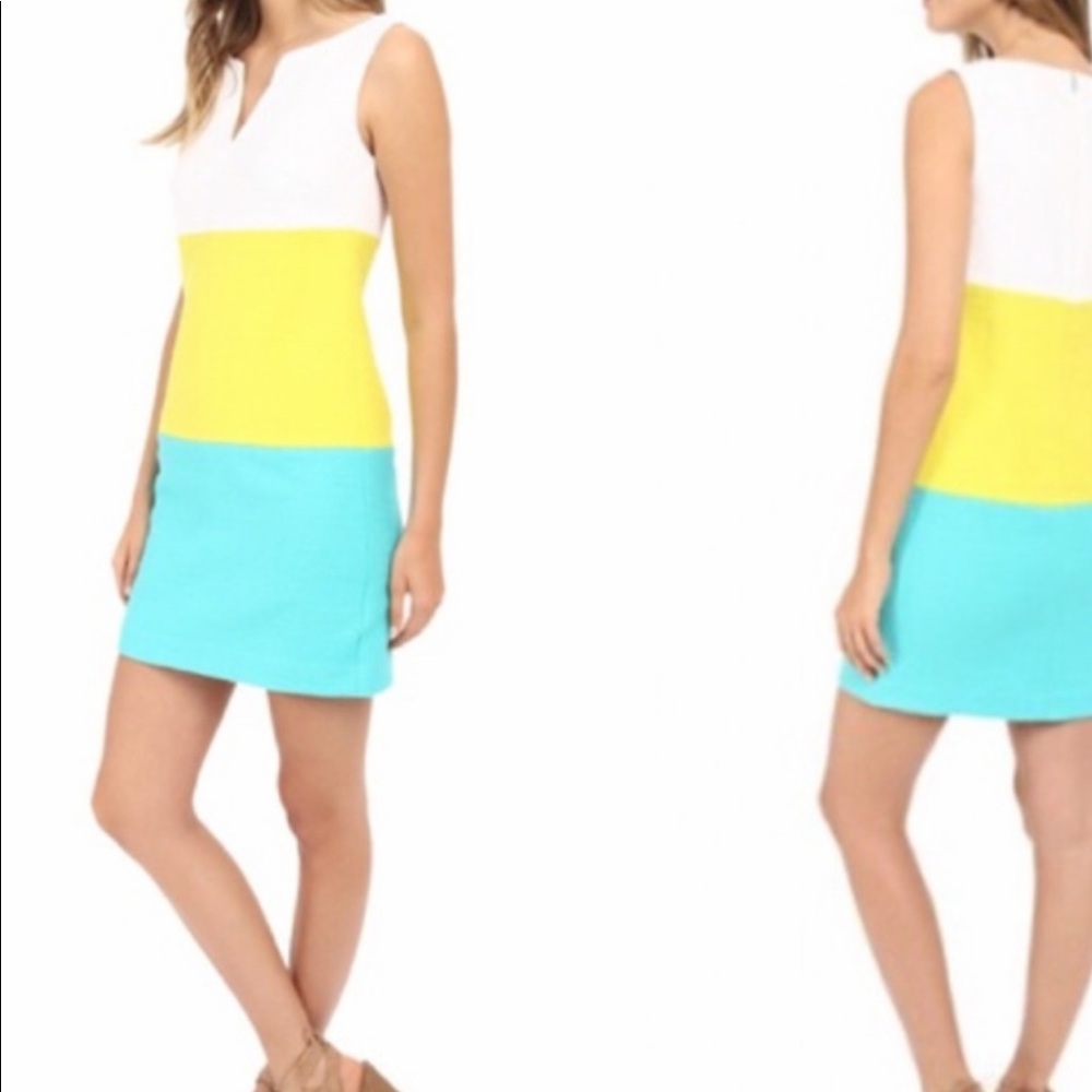 Trina Turk White, Yellow, and Blue Midi Dress